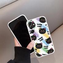 Madingas katės dėklas, skirtas iPhone Samsung A55 S24 S25 A06 Xiaomi Redmi Note 13 Pro 14C Huawei Honor Realme smūgiams atsparus telefono buferis nuo įbrėžimų matinis dangtelis Samsung Galaxy S9 Plus balta
