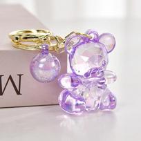 Vaivorykštinis mažas lokiukas raktų pakabukas su peteliške - Akrilinis rankinės pakabukas aklas dėžutė Light Gold Buckle + Transparent Bear + Beads violetinė