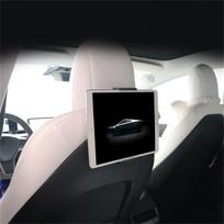 Automobilinis mobiliojo telefono laikiklis, tvirtinamas prie galinės sėdynės galvos atramos, skirtas Tesla Model 3 Y