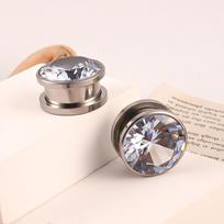 Stainless Steel I-Shaped Roller Skating Ear Expander with Diamond Accents - Punk Style Body Piercing Jewelry 6mm rožinio aukso spalvos