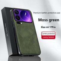 Prabangus PU odos telefono dėklas Xiaomi 17 Pro Max 17 Pro Magsafe magnetinis metalinis žiedas objektyvo apsauga smūgiams atsparus dangtelis MI 17 Xiaomi 17 žalia
