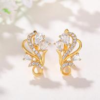 Cao Shi Luxurious Floral Ear Cuff Set - Elegant Shiny Socialite Women's Matching Style