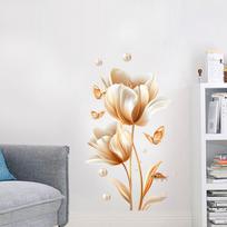 3D gėlės ir drugeliai sienos lipdukas, lipni tapetai miegamojo namų dekoravimui 30*60cm įvairiaspalvis