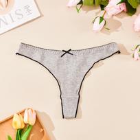 Women's Low-Rise Cotton Thong with Bowknot - European & American Style Large pilka spalva