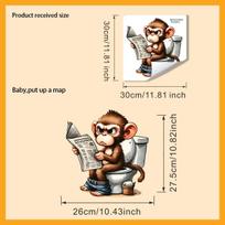 Monkey Reading Newspaper Toilet Stickers, Waterproof Self-Adhesive for Bathroom Decor, Funny Animal Decals 30x30cm įvairiaspalvis