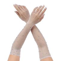 Glitter Rhinestone Long Mittens Party Dress Performance Gloves New Fishnet Gloves  Gift balta
