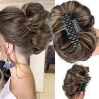 Sintetinis banguotas kuodas plaukų priauginimui su segtuku-žnyple Donut Chignon moterims merginoms 4H27