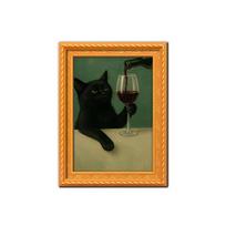 Lazy Black Cat Refrigerator Magnet - Mini Wooden Frame Decorative Painting, Durable And Ideal For Home Kitchen Decoration