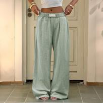 Women Lazy Style Elastic Waist Loose Wide Leg Casual Long Pants S žalia