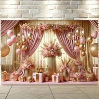 Luxurious pink and gold background banners, suitable for birthdays, holidays, parties, with multiple sizes to choose from 100x150cm