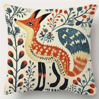 Scandic Folk Art Fox Pillow Cover Short Plush Woven Polyester Zipper Pillowcase for Living Room Sofa Decor 45x45cm