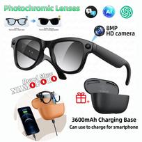 2026 Nešiojami Nauji AI Vertimo Išmanieji Akiniai 4GB Saugykla 8MP HD Kamera Balso Vaizdo Įrašymas Skambutis Išmanieji Akiniai 3D Muzikos Leidykla 3600mAh Įkrovimo Dėklas Black charging case juoda