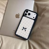 ins lace polka dot bow for Apple 16/17Promax mobile phone case IP15 matte PC14 niche 13 IPhone17ProMax