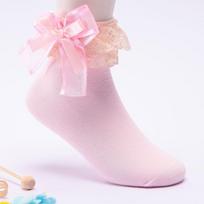 Nėriniuotos kojinės kūdikiams mergaitei Vaikams mažyliams raukinamos kojinės vaikams Princess Bowknot trumpos kulkšnies kojinės rožinė