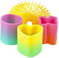 Vaivorykštės spyruoklinis žaislas - Asortimentas - Mini plastikinė spyruoklinė žaislinė | Ryškios spalvos ir formos, Įdaras dovanų maišeliui, 4-Pack