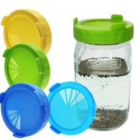 2 vnt plataus burnos stiklainio plastikinio tinklelio daiginimo sietelio dangtelio rinkinys pupelių brokoliams auginti liucernos salotų daigams Daugiau dangtelių 2pcs geltona