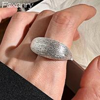 Foxanry Minimalistiniai pirštų žiedai moterims Korėjos madingo dizaino šveitiklis Geometrinis rankų darbo gimtadienio papuošalas 17mm sidabras