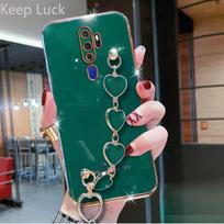 Skirtas OPPO A76 Case Prabangus širdies apyrankės dėklas, skirtas OPPO A5 A9 A15 A15S A52 A53 A54 A72 A73 A74 A94 F11 F17 F19 Pro Realme C15 C21 OPPO A5 2020 tamsiai žalia spalva