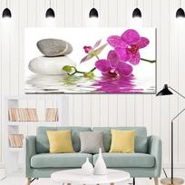 Šiuolaikinė purpurinė orchidėja Zen Spa akmuo Stil Life Drobė Tapyba Plakatas Sienų Menas Paveikslėlis gyvenamajam kambariui Cuadros namų dekoras be rėmelio 20cm×40cm NoFrame