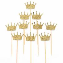 20pcs Glitter Paper Crown Shape Cake Topper Pick Wedding Party Favor Decoration beige