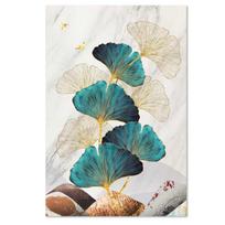 Moderni prabangi ginkmedžio lapų drobės tapybos plakatas auksiniai augalai elnio meno spaudai Kalėdų dekoracija paveikslas estetiškas kambario sienų dekoras 20x30cm No Frame mėlyna/balta
