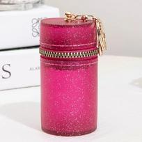 Naujas cilindrinis mini lūpų dažų maišelis „Candy Color Fine Glitter“ užtrauktuku monetų maišelis su raktų pakabuku, nešiojamu lūpų blizgesio organizatoriaus maišeliu rožinė raudona spalva