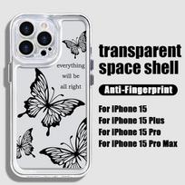 Skirta iPhone 15 14 Pro Max 13 12 Mini 11 Pro XR X XS Max 8 7 Plus dangtelis, atsparus smūgiams drugelių spausdinimui, skaidrus silikoninis minkštas telefono dėklas iPhone 15 juoda
