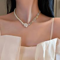 Crystal Camellia karoliai Madingi perlų karoliai moterims raktikaulio grandinė Senoviniai vasaros moters karoliai Prabangūs papuošalai balta