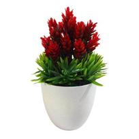 Simuliacinis augalas vazone Podocarpus pušaitė Mažas bonsai Dirbtinė gėlė Sodo dekoras raudona