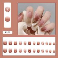24 Pcs Short Wear Armor Simple Jump Color Ice Transparent Red Brown Manicure Gradual Change White Temperament Model Nail 24 Pieces Fake Nails