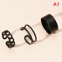 3/6 vnt. Vintažinių juodų žiedų rinkinys moterims mergaitėms pankroko metalinis geometrinis paprastas 3pcs black