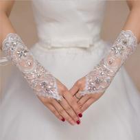 Bride White Gloves Beads Siuvinėjimas Beaded Trumpa vestuvinė suknelė Nuotakos pirštinės