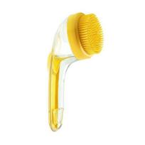 Dog Bath Brush 2-in-1 Dog Wash Scrubber with Soap And Shampoo Dispenser Pet Grooming Massage Brush for Long Short Haired Dogs Cats geltona