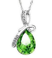 Korean Water Drop Crystal Necklace - Angel Tears Gem Pendant C125 žalia