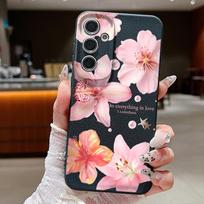 Gėlių rašto telefono dėklas, skirtas Samsung Galaxy A56 A16 A17 A36 A26 A55 A15 A25 A54 5G A37 A57 S26 S25 S24 S22 Ultra S24 S23 FE, minkštas TPU dangtelis Samsung Galaxy S25 edge juoda