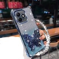 Shockproof Plating Case for Motorola Moto G24 G14 G34 G04 G84 G54 E14 G53 G52 Butterfly Phone Holder Crystal bracelet Back Cover Motorola Moto G53 mėlyna