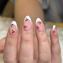 Valentine's Day Press on Nail With Fruit Pattern French Style Acrylic Nail Art Short False Nail for Fashionable Women 1