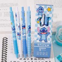 4 vnt./dėžutė Kawaii Disney Stitch Spaudžiamasis gelinis rašiklis Rašymui 0,5 mm Animacinis juodas neutralus rašiklis Biuro mokyklos reikmenys Mokymosi rašymo priemonės Dovana mėlyna