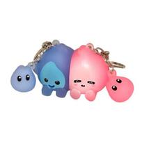 2Pcs Couple Keychain Luminous Silicone Water Drop Shape Pink Blue Smiling Face Design Key Chain Magnetic Suction Bag Pendant Sets