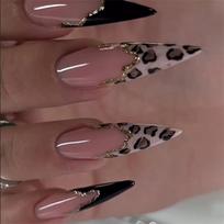 24 Pieces Press On Nail Leopard Glossy Long False Nail Full Cover Stick on Nail Winter Nail Art Decoration 1