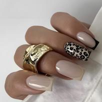 Square Short Press on Nail False Nail French Tip Leopard Designs Acrylic Artificial Nail For Parties And Weddings 1