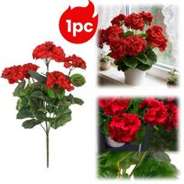 Atsparūs orams pelargonijų dirbtiniai žiedai | Tikroviški raudoni dirbtiniai gėlių žiedai visam sezonui lauke ir patalpų dekoravimui - Puikus sodo, terasos ir namų akcentas raudona