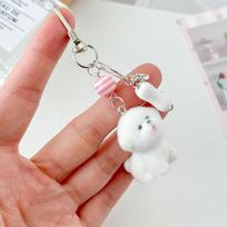 Mielas animacinis pūkuotas šuniukas raktų pakabukas mergaitės rankinės pakabukai dekoracija Kawaii šuo raktų žiedas mobiliojo telefono pakabukas grandinėlė dovana A2