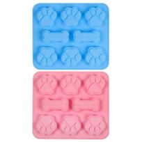 2 Pack Food Grade Silicone Molds Paw Bone Design 6 Grids Non-stick Easy to Clean for Baking Ice Cubes Candy Dog Treats 2pcs