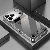 Minimalistinis žaidimų konsolės raštas Stiklinis telefono dėklas, skirtas iPhone 11 12 13 14 15 16 17 Pro Max Plus 17 Air, Galvanizuotas sidabrinis dangtelis iPhone17e gray