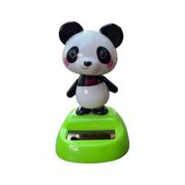 Saulės energija varomas panda ornamentas, galva linkčiojantis žaislas automobilio prietaisų skydeliui, interjero dekoracija su siūbuojančia galva žalia
