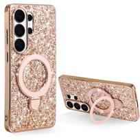 Starry Glitter Sequin Folding Stand Case For Samsung Galaxy S26 S25 S24 S23 S22 Ultra Plus A55 A56 A26 Luxury Shockproof Cover Galaxy S26 Ultra rožinė