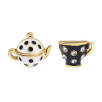 Sweater Chain Enamel Jewelry Teapot Locket Teapot Necklace Long Necklace Tea Cup Necklace Earrings Black-Earrings