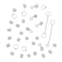 32Pcs Dreadlock Hair Accessories, Hip-hop Style Hair Charms, Star Chain Pendants Hair Beads Rings for Styling Daily Festivals Parties sidabras