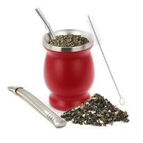 Nerūdijančio plieno Yerba Mate puodelis 230 ml su šiaudeliu Madingas termosinis puodelis Dovana raudona